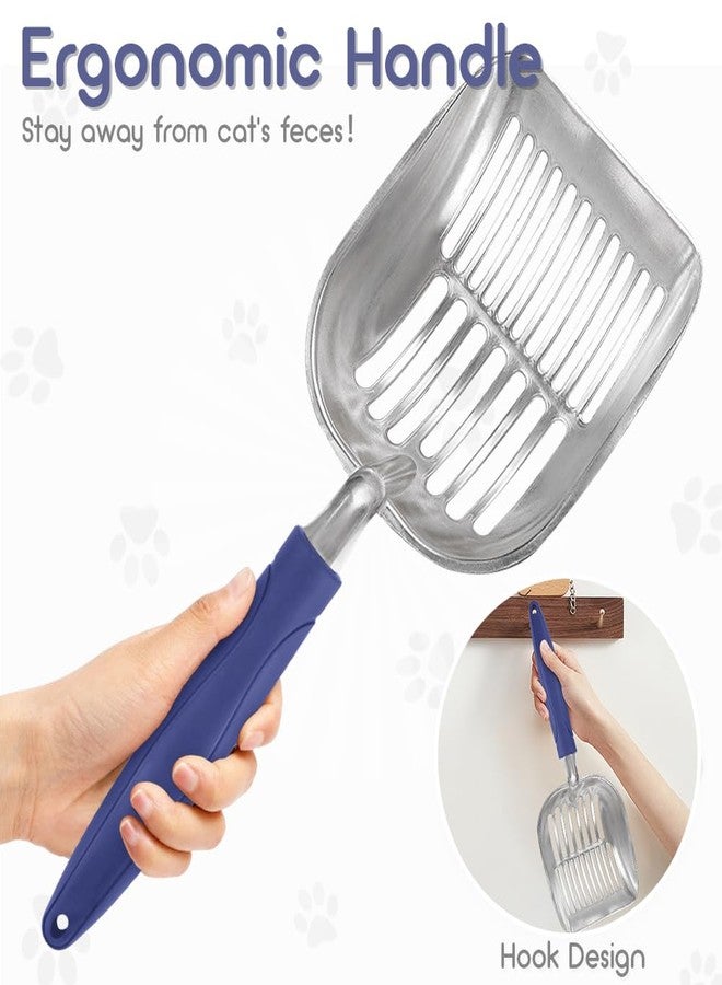 Showvigor Cat Litter Scoop, Metal Cat Scooper, Plastic Handle Scoop, Sifting Shovel of Christmas– Heavy Duty Aluminum Alloy Litter Box Scoop with Deep Mesh, Design for Easy Waste Removal and Cleaning(Dark Blue) - Image 4